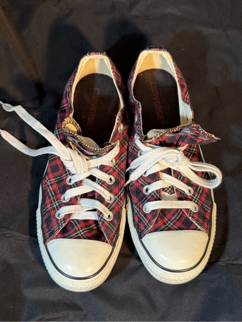 Converse Red & Black Plaid Low Top Sneakers - Picture 1 of 8